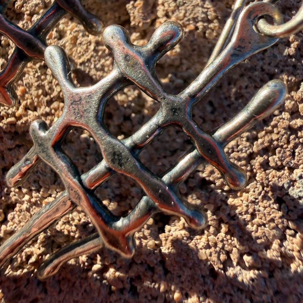 Handcrafted Silver-Tone Grid Drop Earrings - Picture 4 of 7